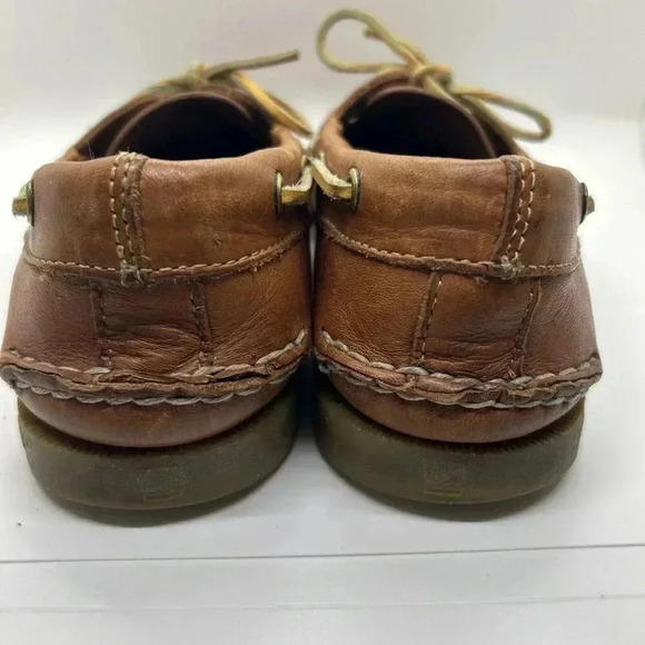 Speery Top-Sider Gold 2-Eye Lace Up Men's Boat Shoe Size 8M Tan Moccasin Leather - Picture 9 of 11